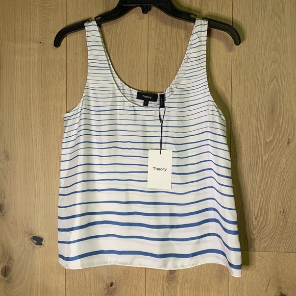 Theory Scoop Neck Tank Top In Striped Silk - Picture 3 of 10